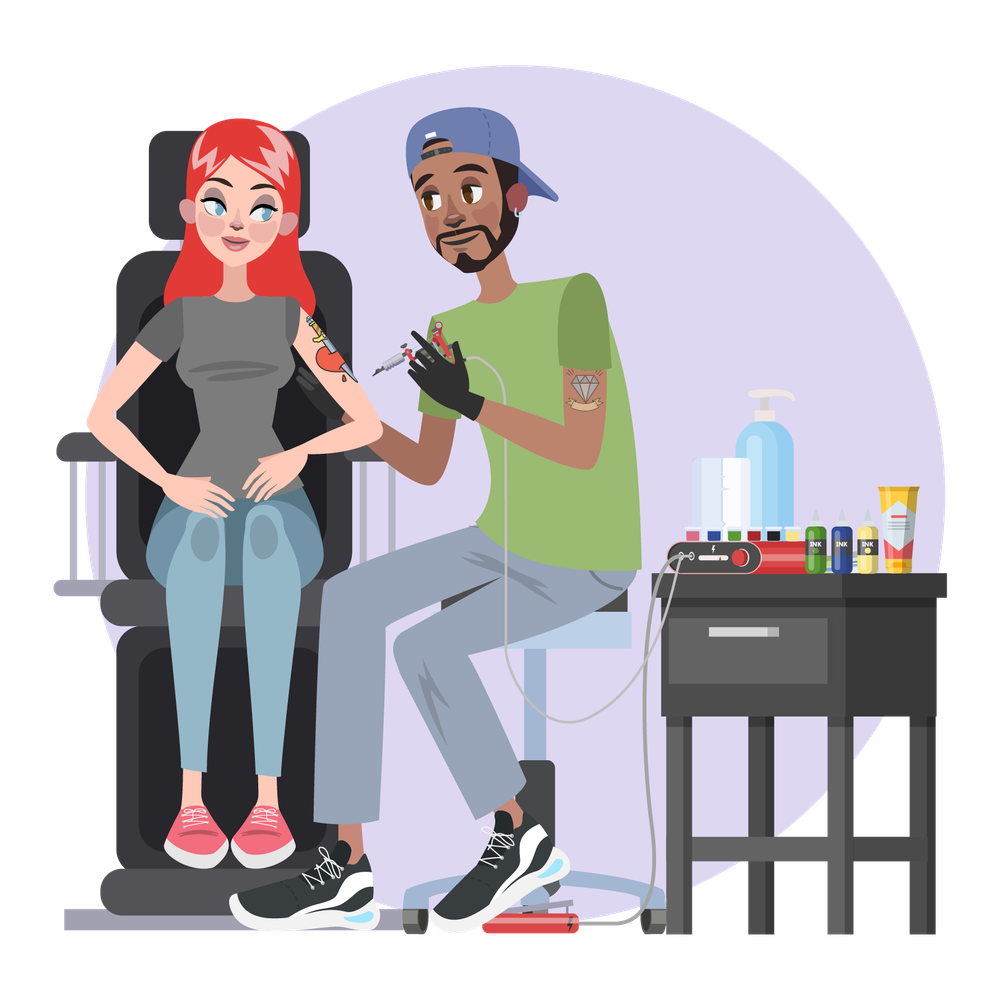 Tattoostudio Mann tätowiert Frau